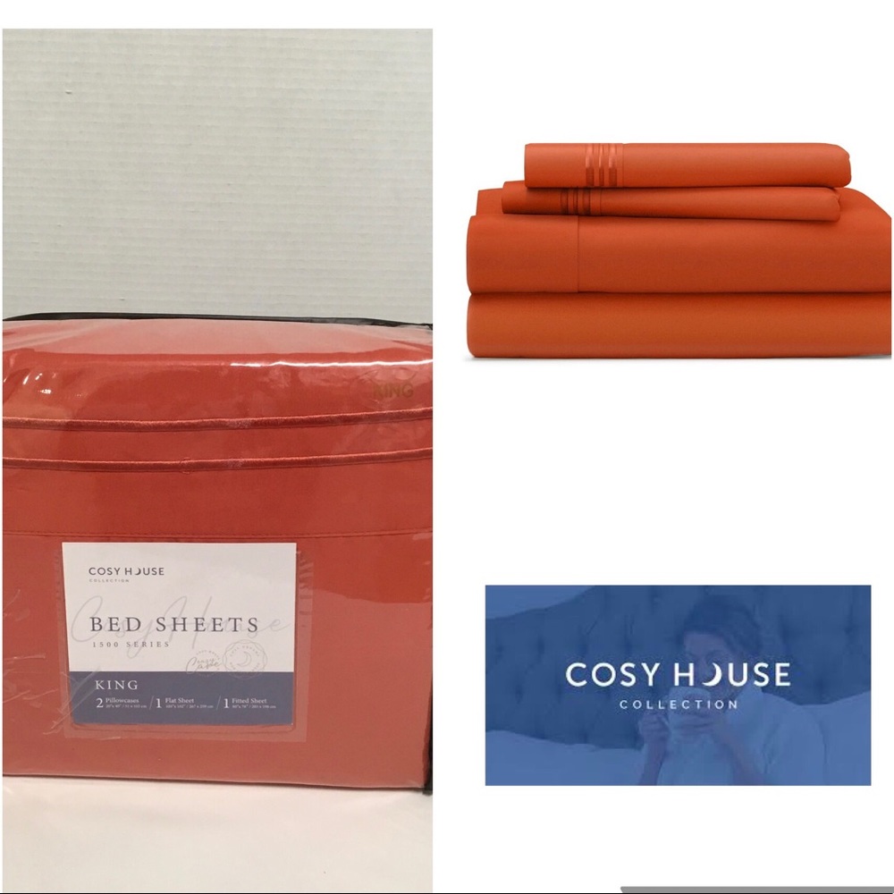 Cosy House 1500 Series KING Sheet Set Burnt Orange Hypoallergenic Brand New